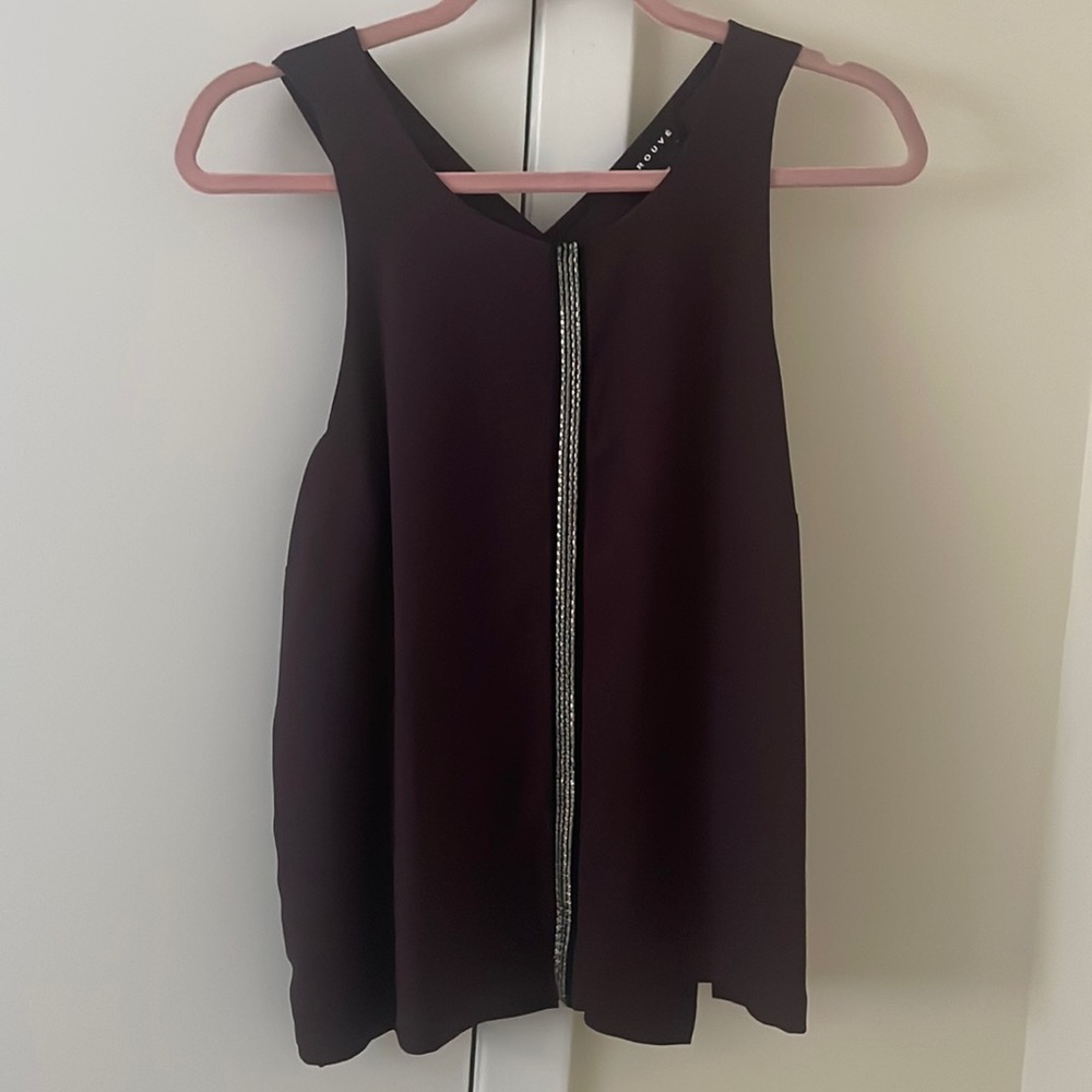 Plum color blouse with sliver accent beading , light weight